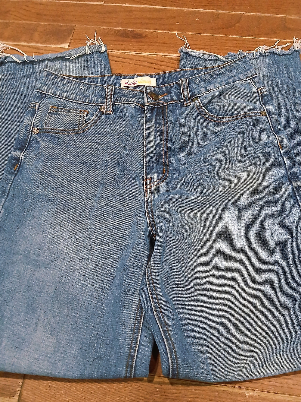 Lilac Sunset Classic Light Blue Denim Cutoff Jeans Wide Straight Leg Sz 5-6